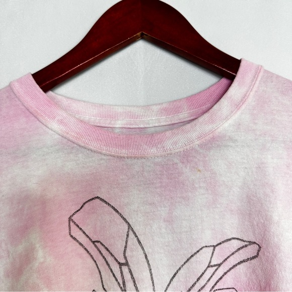 AC/DC Tie Dye Cropped Fly On The Wall Shirt Tour Band Boyfriend Raw Hem Pink - Picture 6 of 10